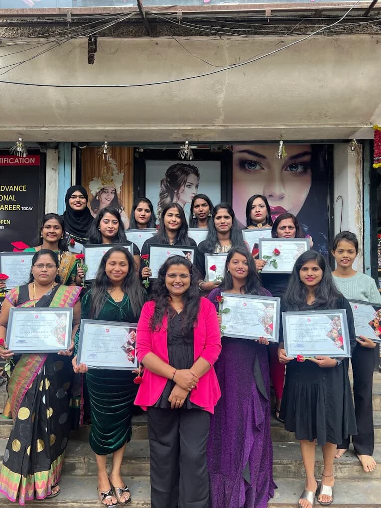 Academy students with certificates at Prabha's Salon & Academy